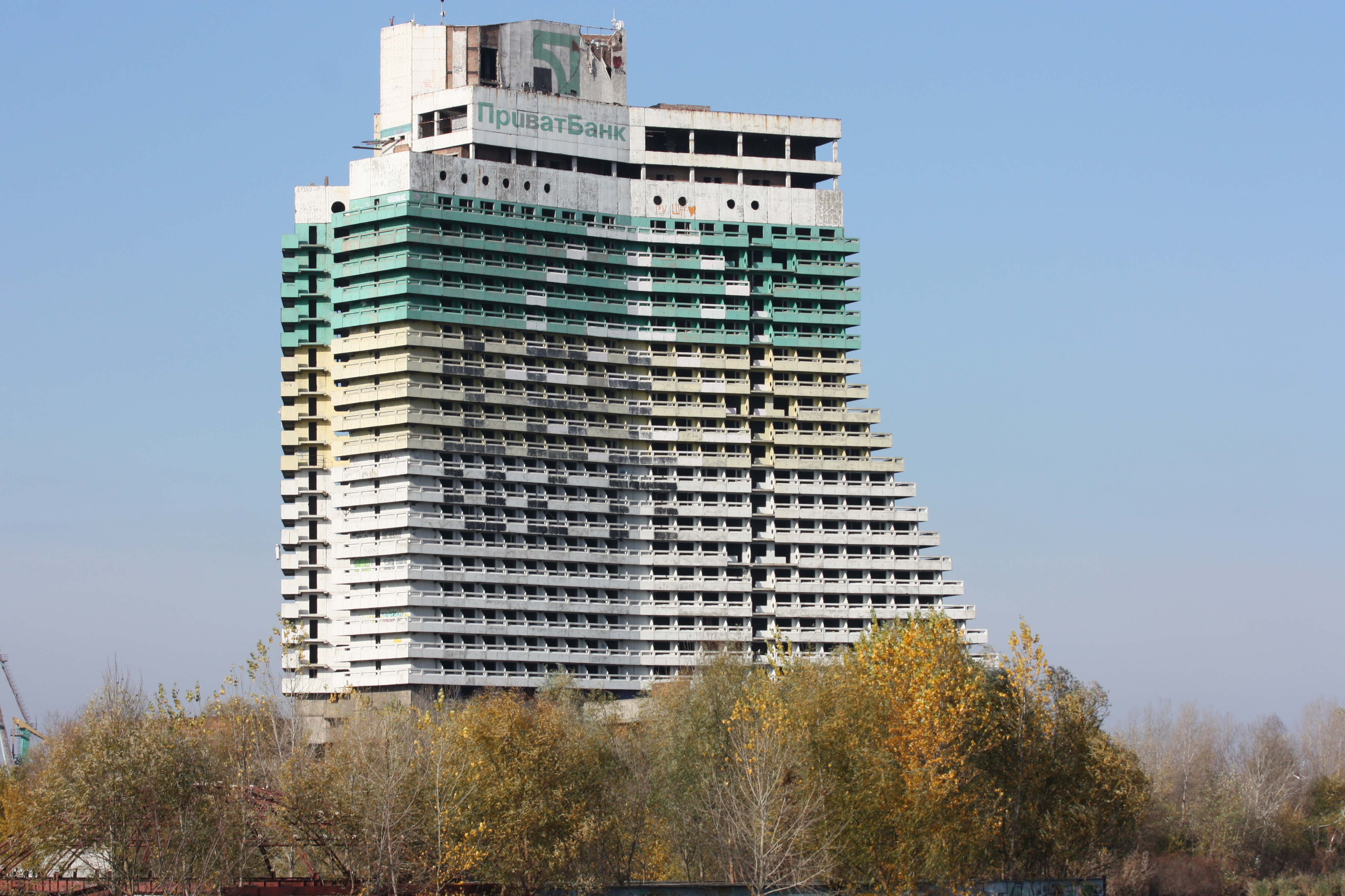 Parus building in Dnipropetrovsk. Construction began in 1973 and has never finished. (Photo credit: Graham Phillips)