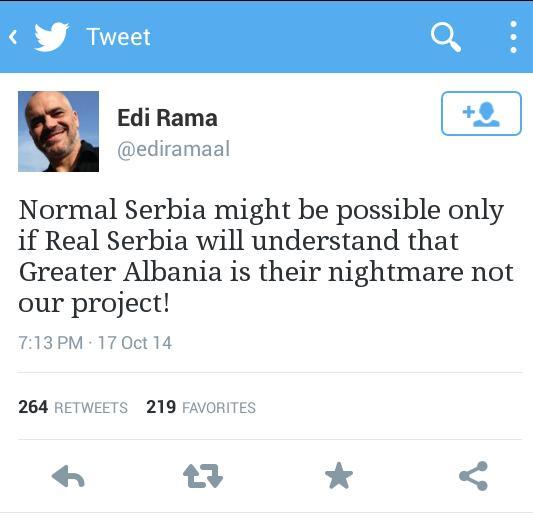 Albanian PM Edi Rama's tweet
