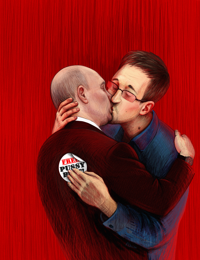 Parody of Putin and Snowden kissing (Photo credit: www.nadiakhuzina.com)