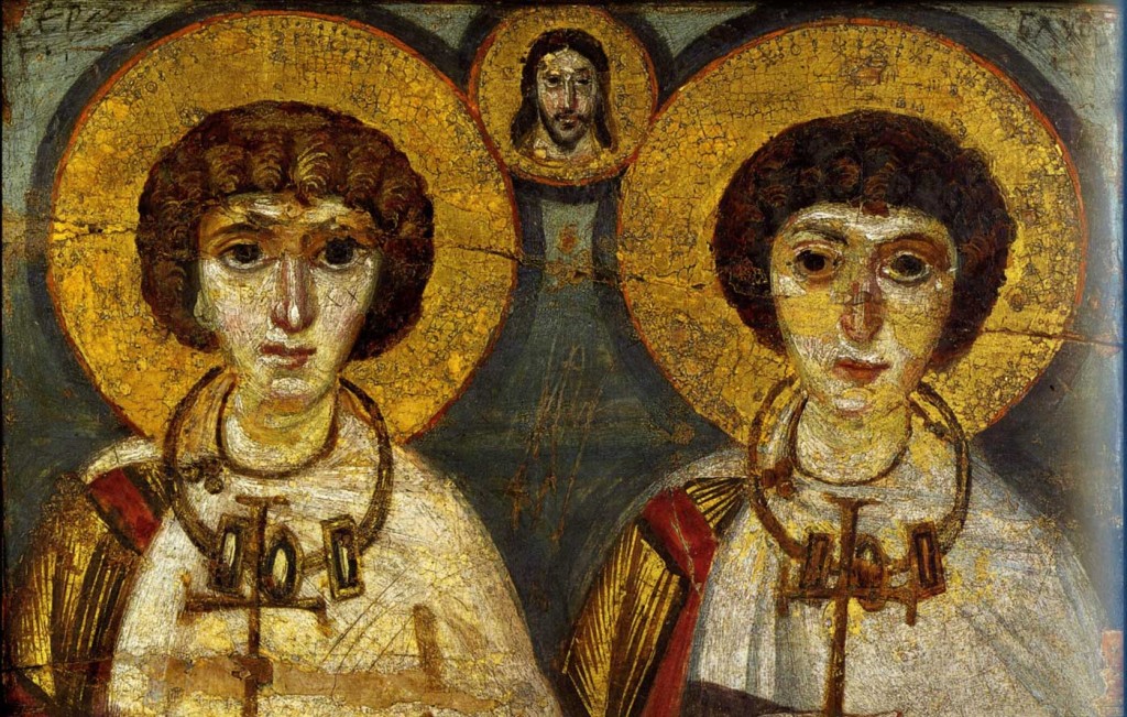 St. Sergius and St. Bacchus, the military martyrs, are depicted here in wedding garb with Christ presiding over their union. Marriages between men made frequent references to their memory. Icon originally from St. Katherine's monastery in Sinai, now in the Kyiv Museum of Art. (Image credit: http://andrejkoymasky.com)
