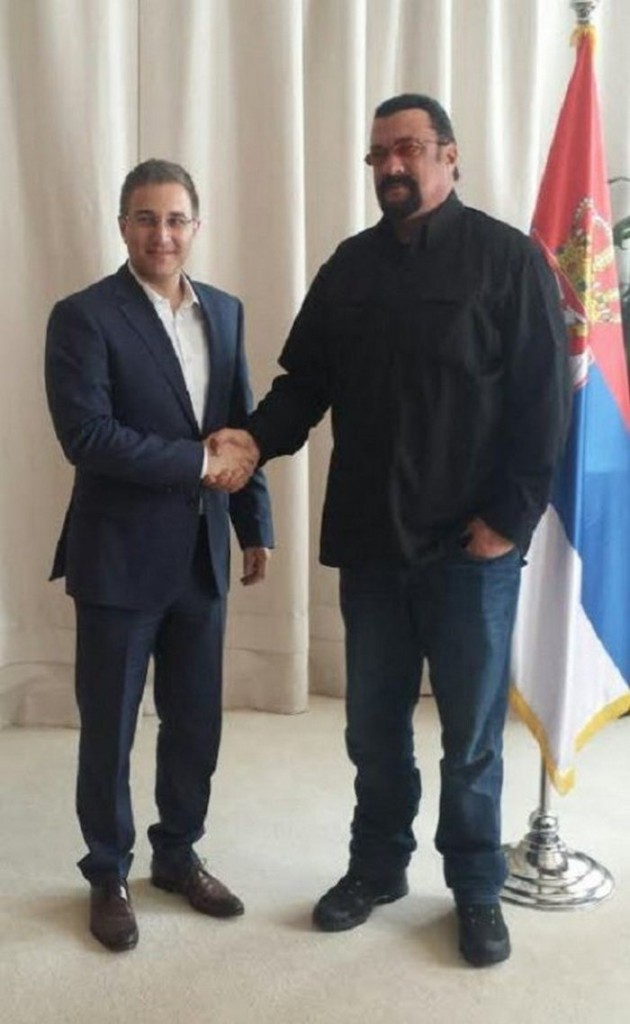 Interior Minister Stefanovic and Steven Seagal (Photo credit: Blic)