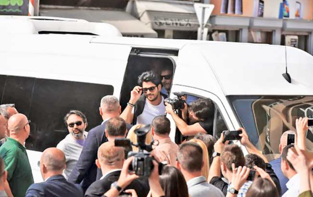 Turkish actor Burak Özçivit arrives in Novi Pazar ahead of this weekend's elections in Serbia.